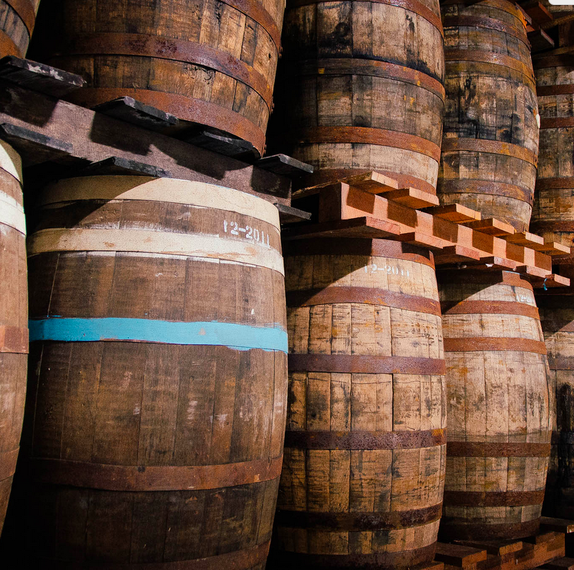 Rum Barrels for storing Finca San Jose coffee beans